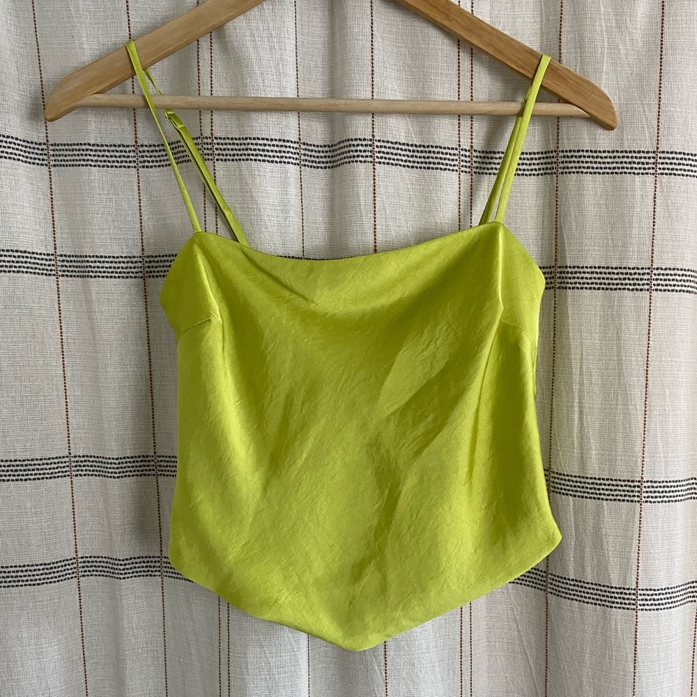 Aritzia Sunday Best Chartreuse Satin Top - Picture 2 of 9